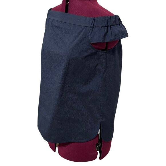TIBI Off-the-Shoulder Sleeveless Cap Sleeve Blouse Top Curved Hemline Navy EUC 6 - Picture 2 of 7